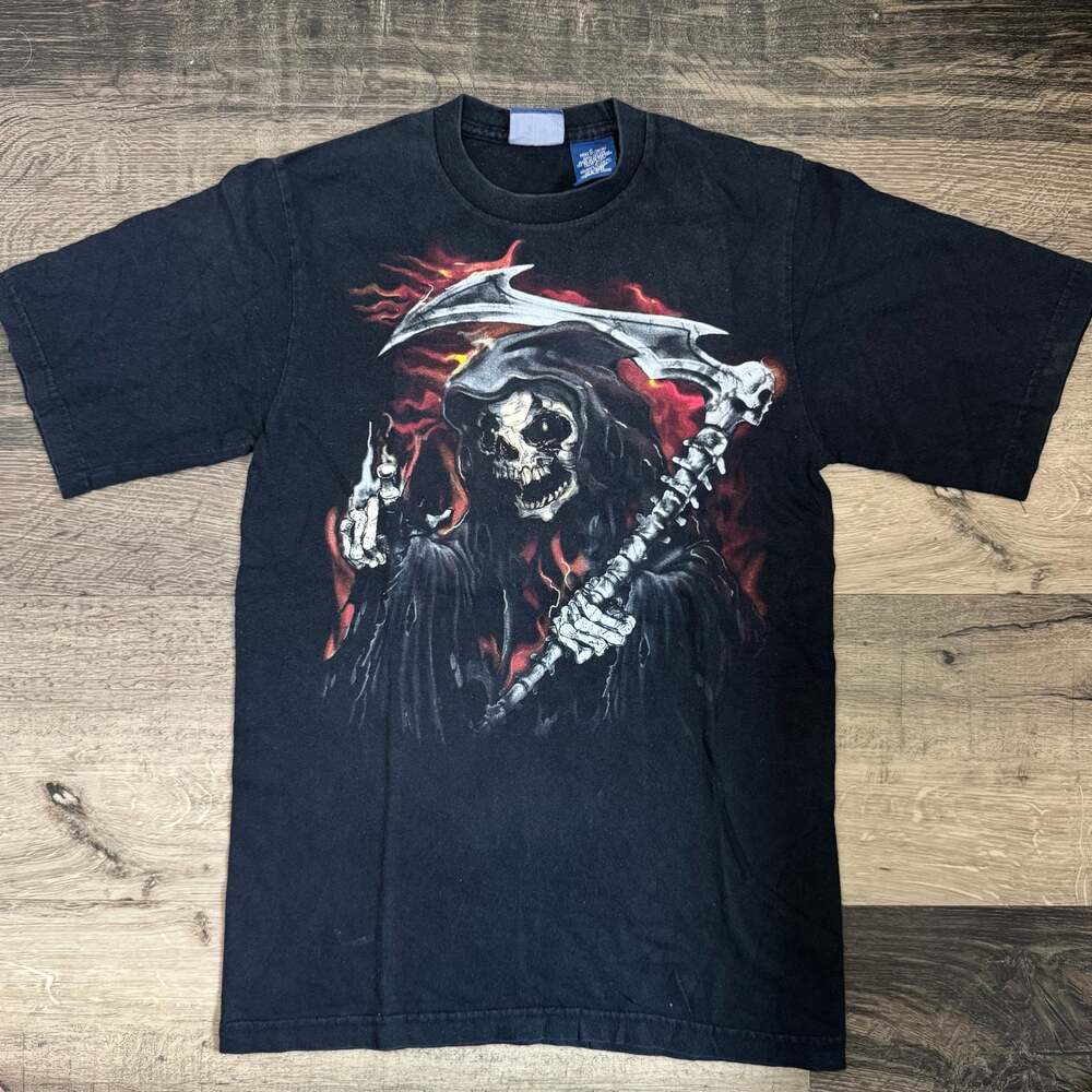Vintage Greensource Grim Reaper Flame Graphic T-Shirt Size S
